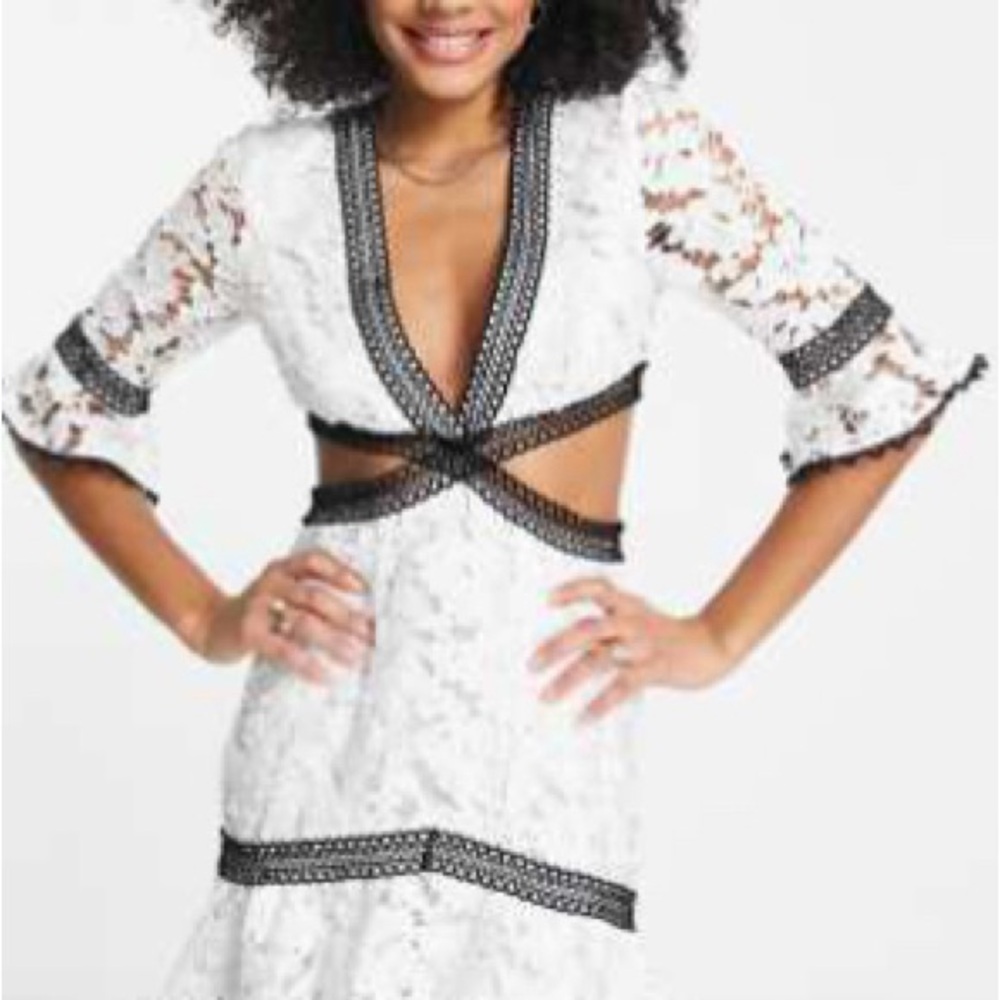 ASOS White Lace Dress with Black Trim